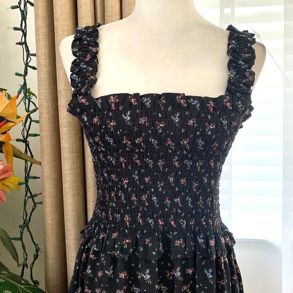 Rokh x GU (Uniqlo) Smocking Camisole Ruffle Dress in Black Floral - Picture 7 of 12
